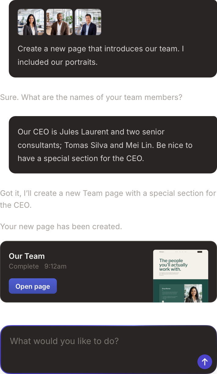Une demande de modification du site à Pagecloud AI